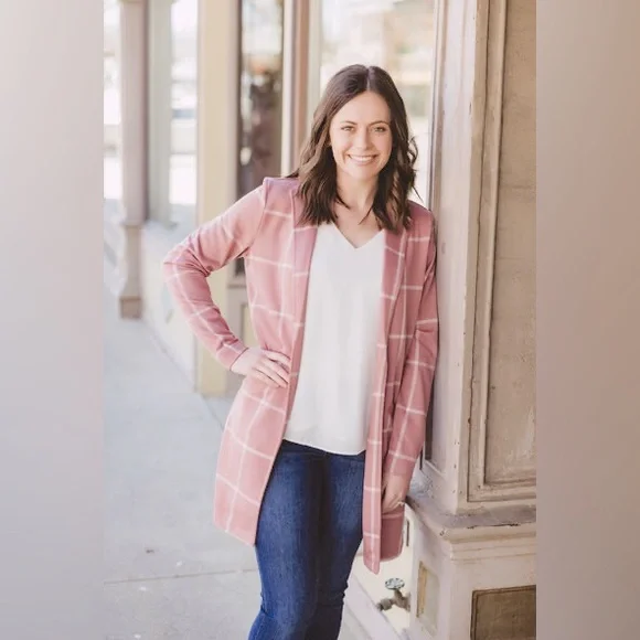 Maurices Pink Windowpane Blazer sweater cardigan top blouse shirt XS - Picture 9 of 9